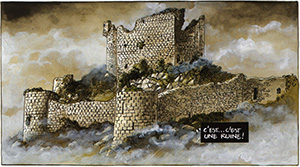Le château de Sépharée. Par rapport à la photo d'Aguilar Jacques Terpant s'est contenté de rajouter une échauguette.