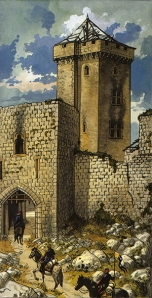 Entrée du château de Venier, inspirée par la tour-porche et le donjon de Puivert