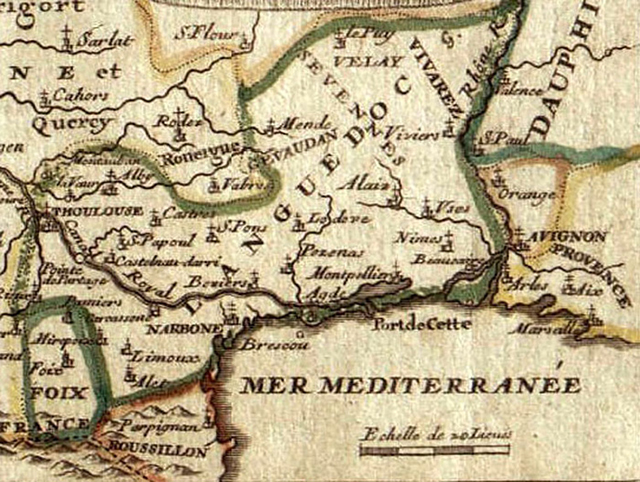 Les provinces de Languedoc et de Roussillon d'après la carte de Noli de la fin du XVIIe siècle